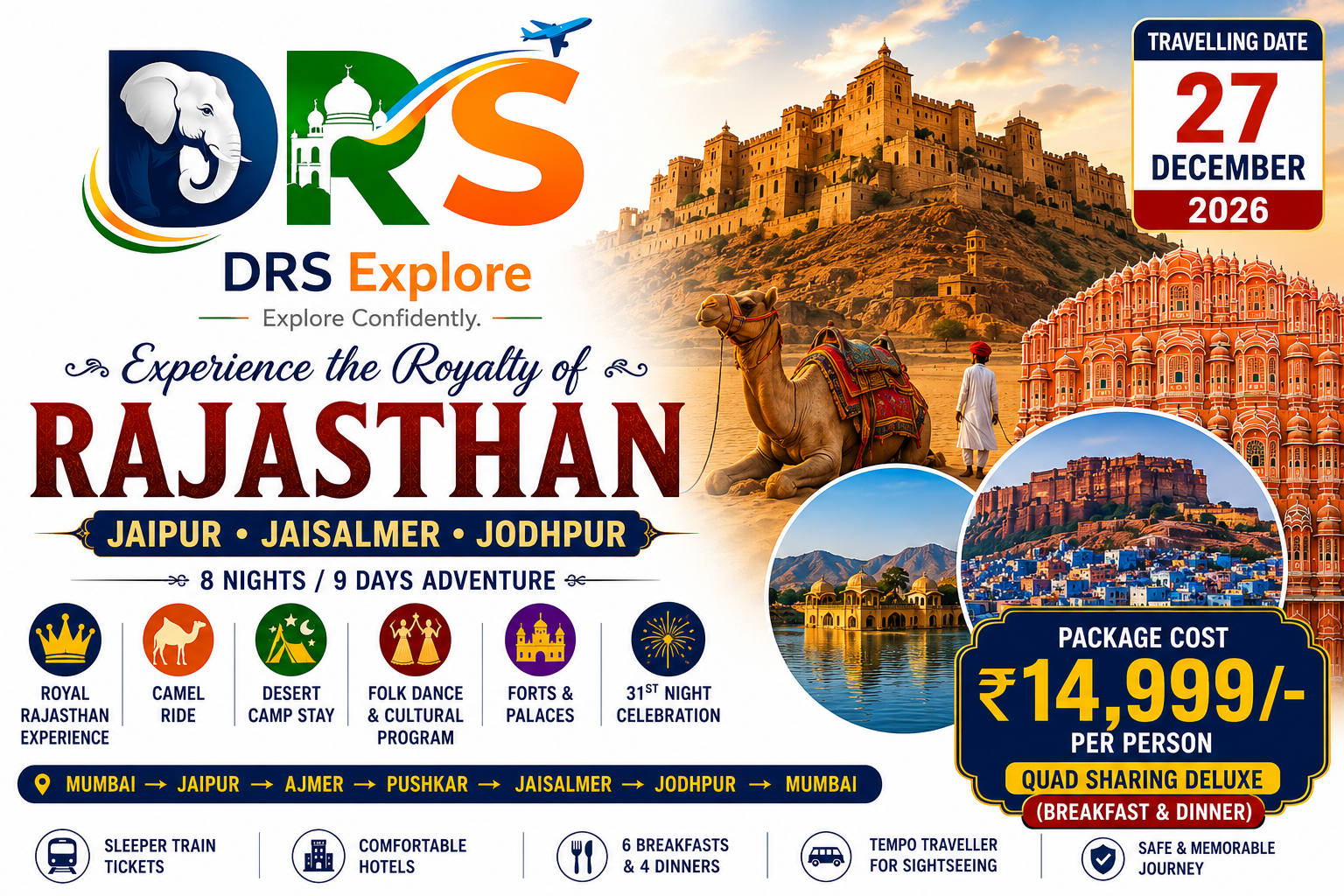 Rajasthan Royal Tour | Jaipur • Jaisalmer • Jodhpur | 8 Nights / 9 Days